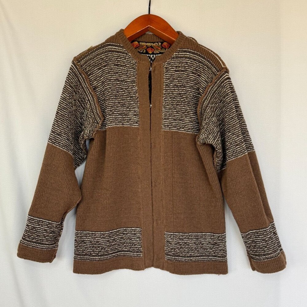 Women's Brown Fair Isle Cardigan Sweater with Embroidered Trim - Picture 11 of 16